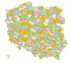 Mapa mezoregionów fizycznogeograficznych Polski na tle szczegółowego podziału administracyjnego