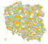 Mapa mezoregionw fizycznogeograficznych Polski na tle szczegowego podziau administracyjnego